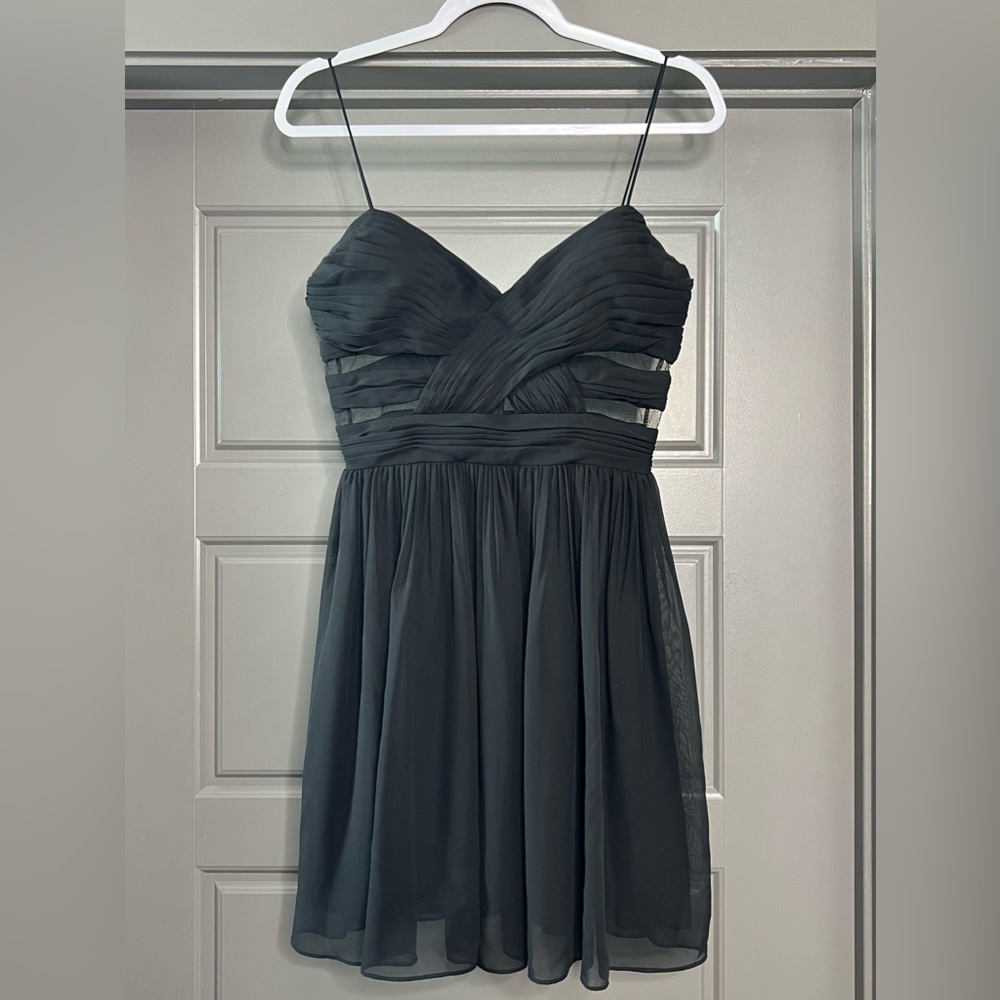Hailey Logan Adrianna Papell Cocktail Black Mini Dress Spaghetti Straps Sz 11/12 - Picture 2 of 13